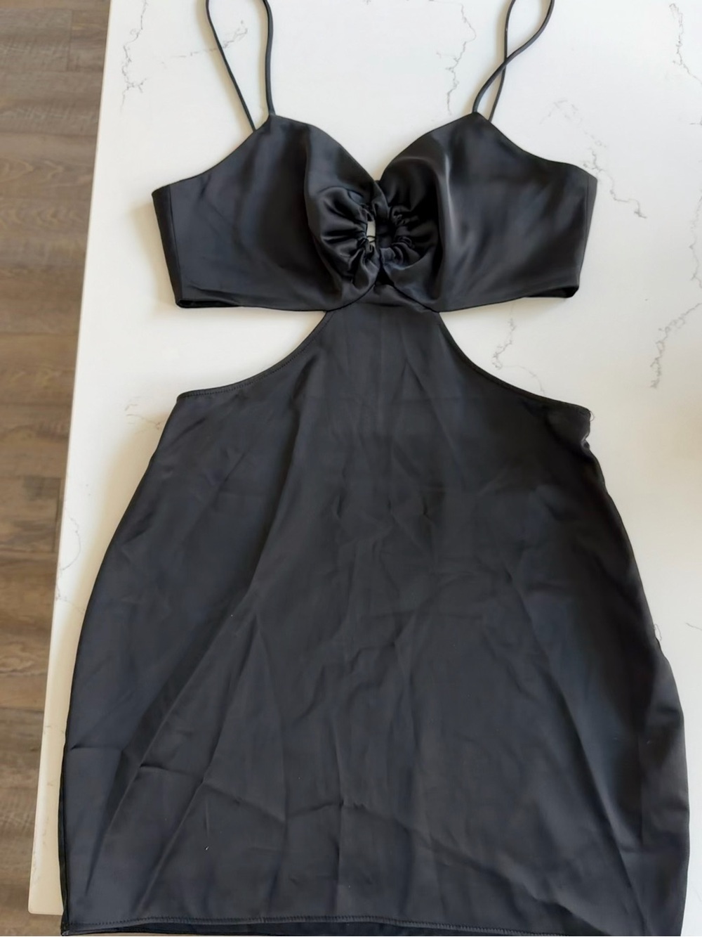 Zara - Black Cutout Satin Mini Dress